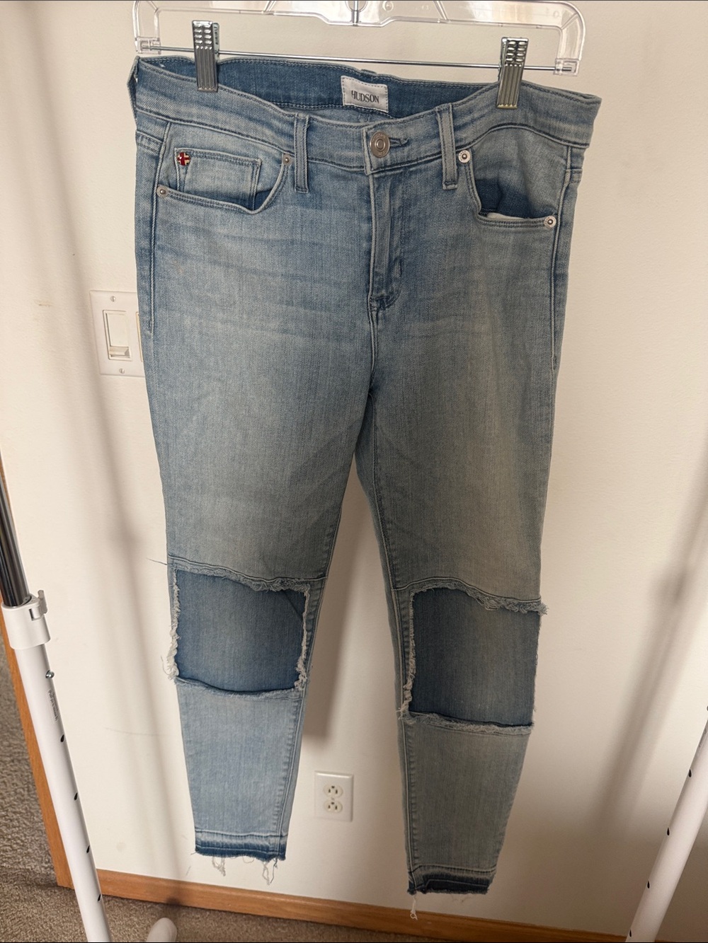 Hudson Jeans Light Blue Skinny Distressed Knee Patch Jeans